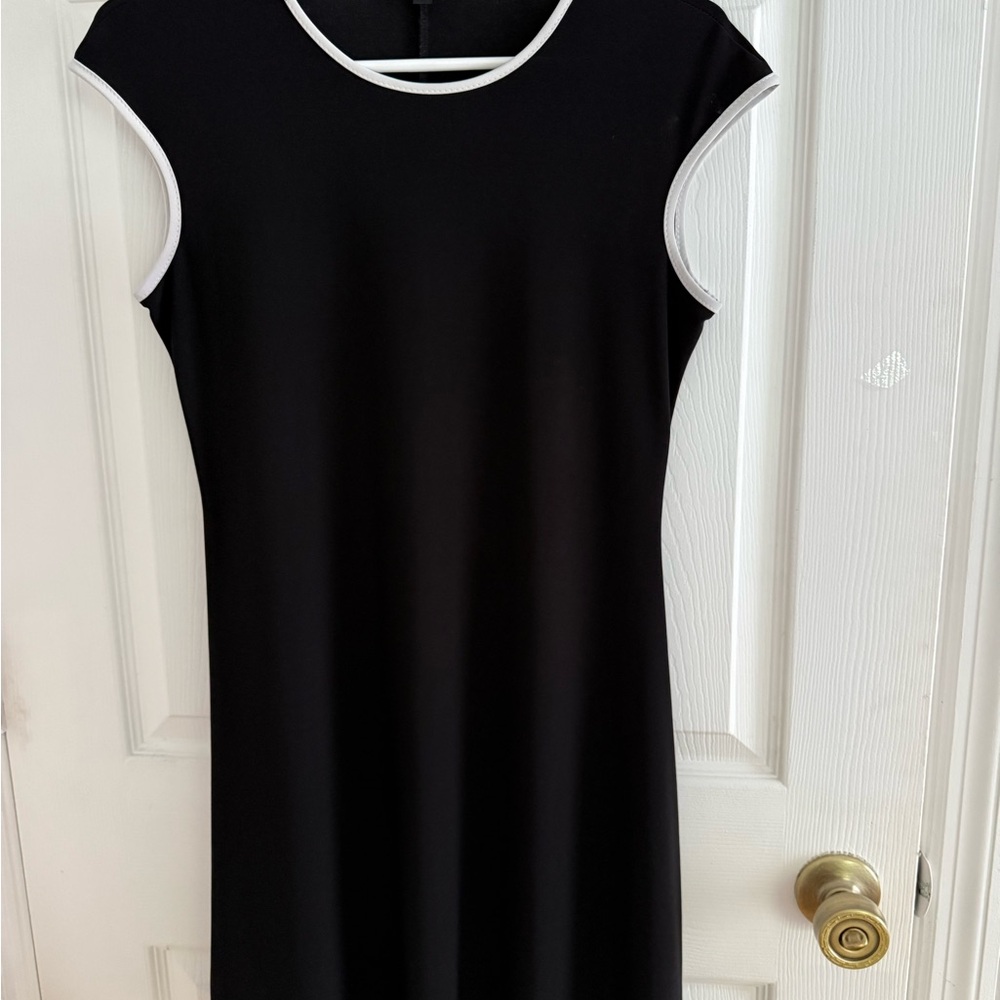 Elegant Black Dress with White Trim EUC